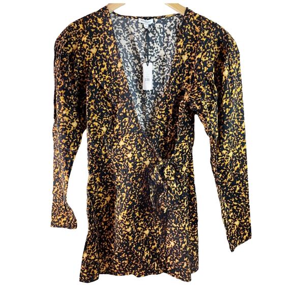 NWT We Wore What Women's Blanca Wrap Dress Long Sleeve Tortoise Shell Size Large - Picture 2 of 11